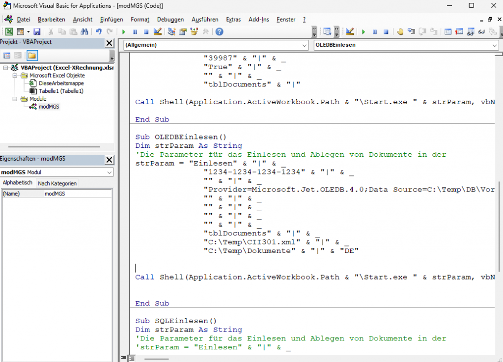 Aufruf über VBA Code